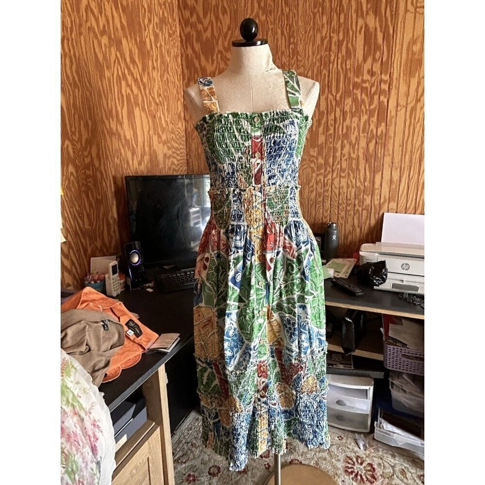 Farm Rio Women’s Tropical Tile Midi Dress Beach Vacation Coquette M - Picture 2 of 8